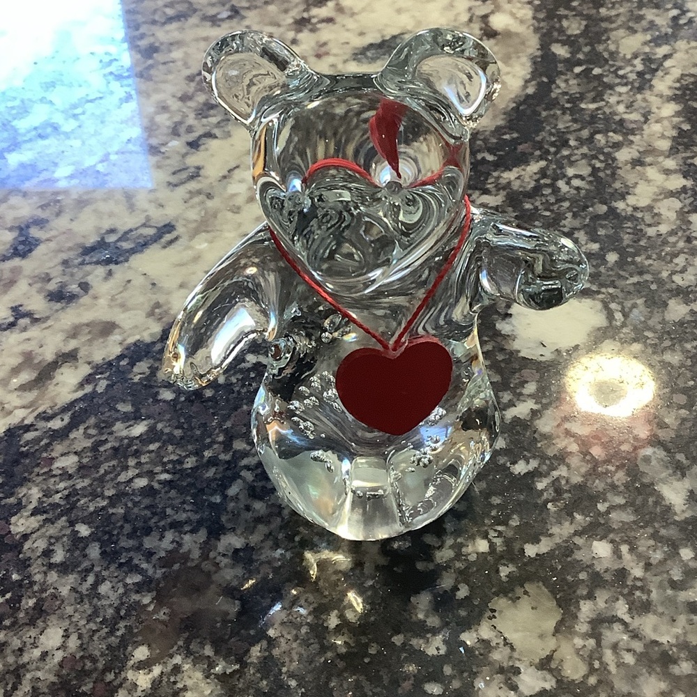 Crystal Bear Figurine with Red Heart